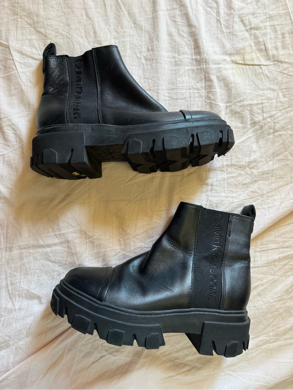 Calvin Klein black Leather platform boots